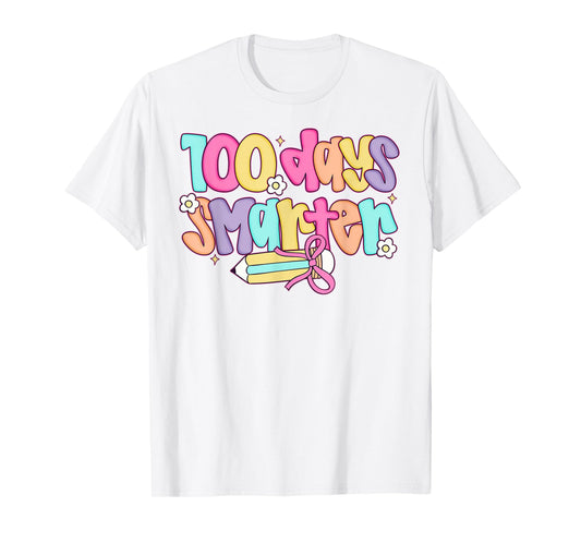 100 Days Smarter Pink Coquette Bow Girls Kids Kindergarten T-Shirt