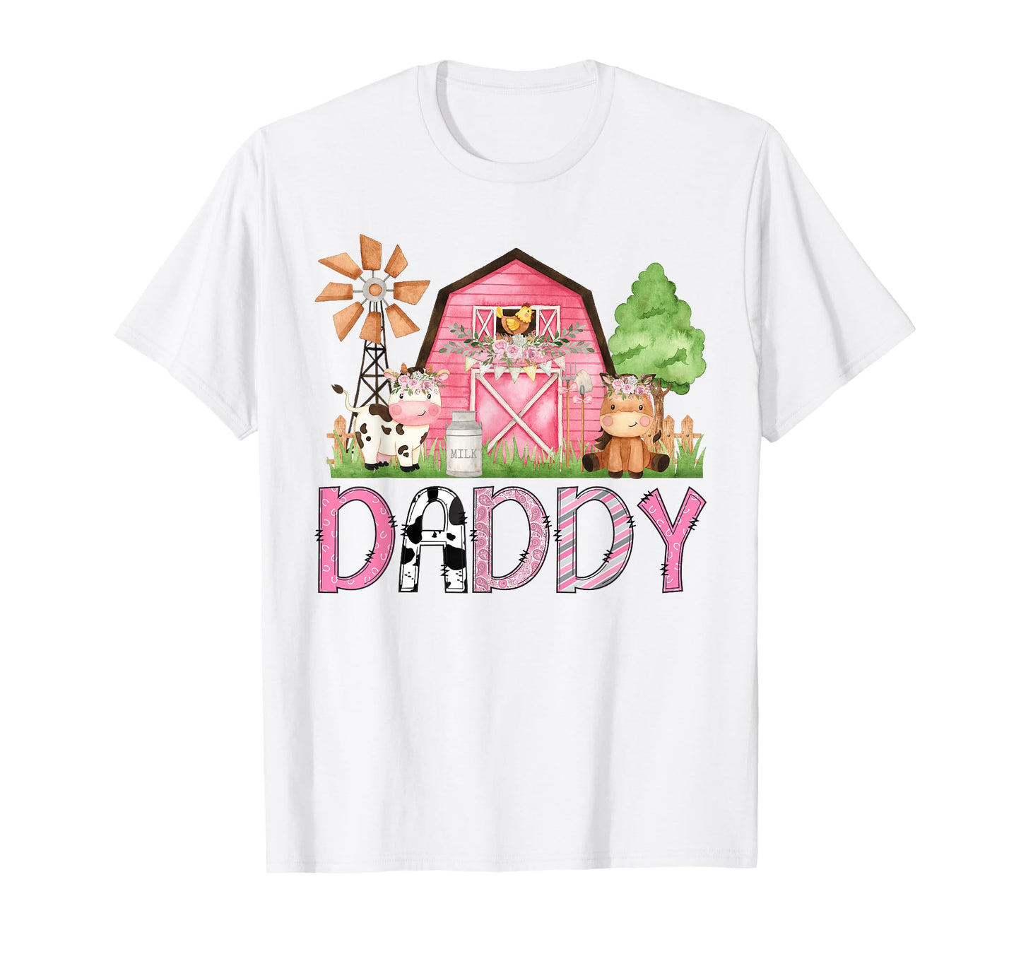 Daddy Pink Farm Animal Birthday Kids Matching Family T-Shirt