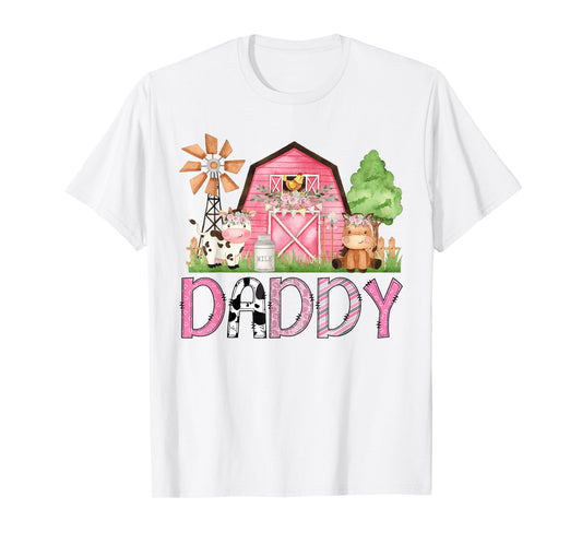 Daddy Pink Farm Animal Birthday Kids Matching Family T-Shirt