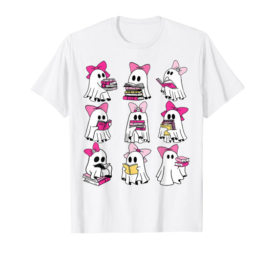 Halloween Pink Ghost Read More Books Spooky Boo Teacher Kids T-Shirt