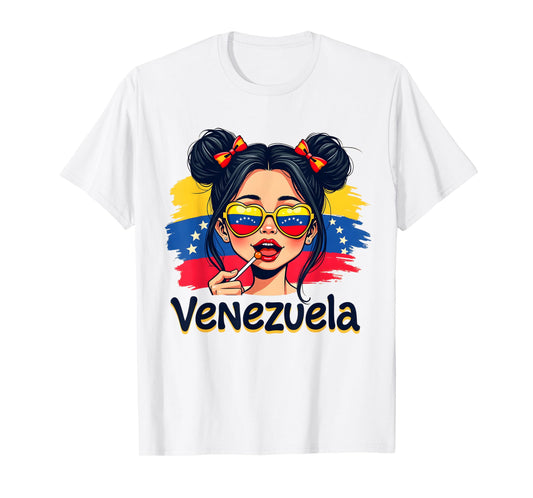 Messy Bun Girl Venezuela Pride Latina Venezuelan Women Girls T-Shirt