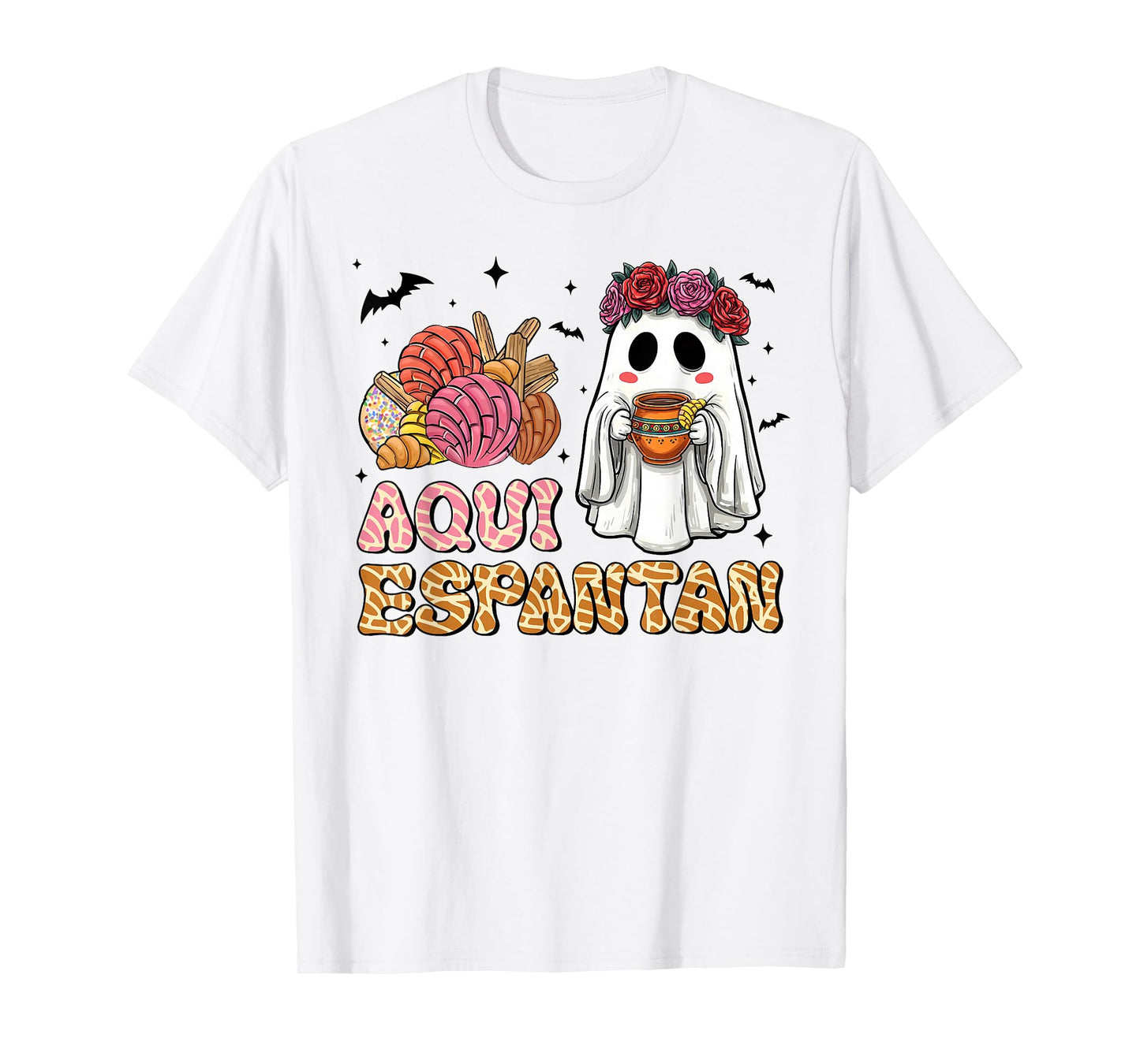 Aqui Espantan Spanish Halloween Mexican Conchas Ghost Women T-Shirt