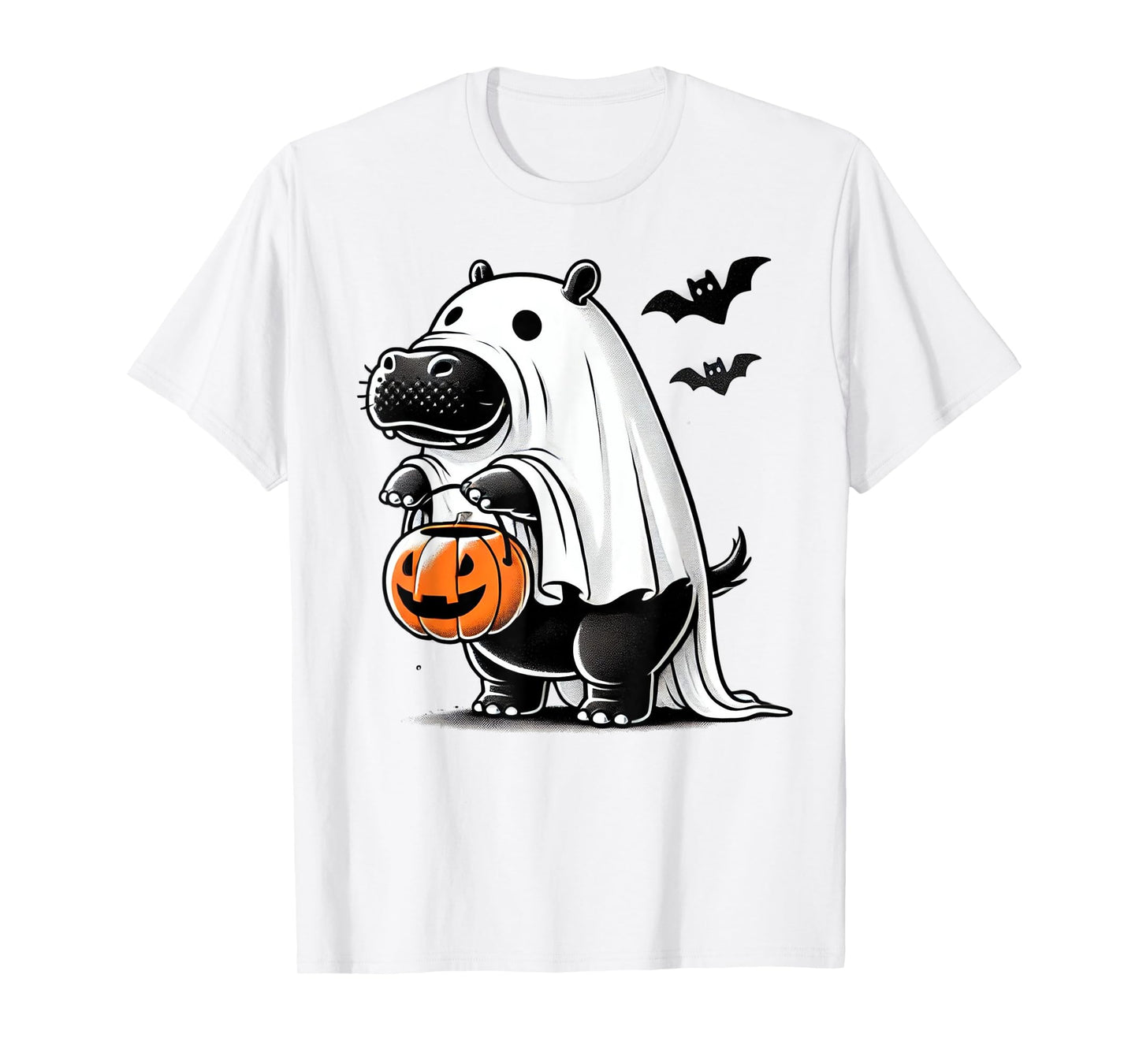Funny Hippo Ghost Costume - Pumpkin Halloween Hippopotamus T-Shirt