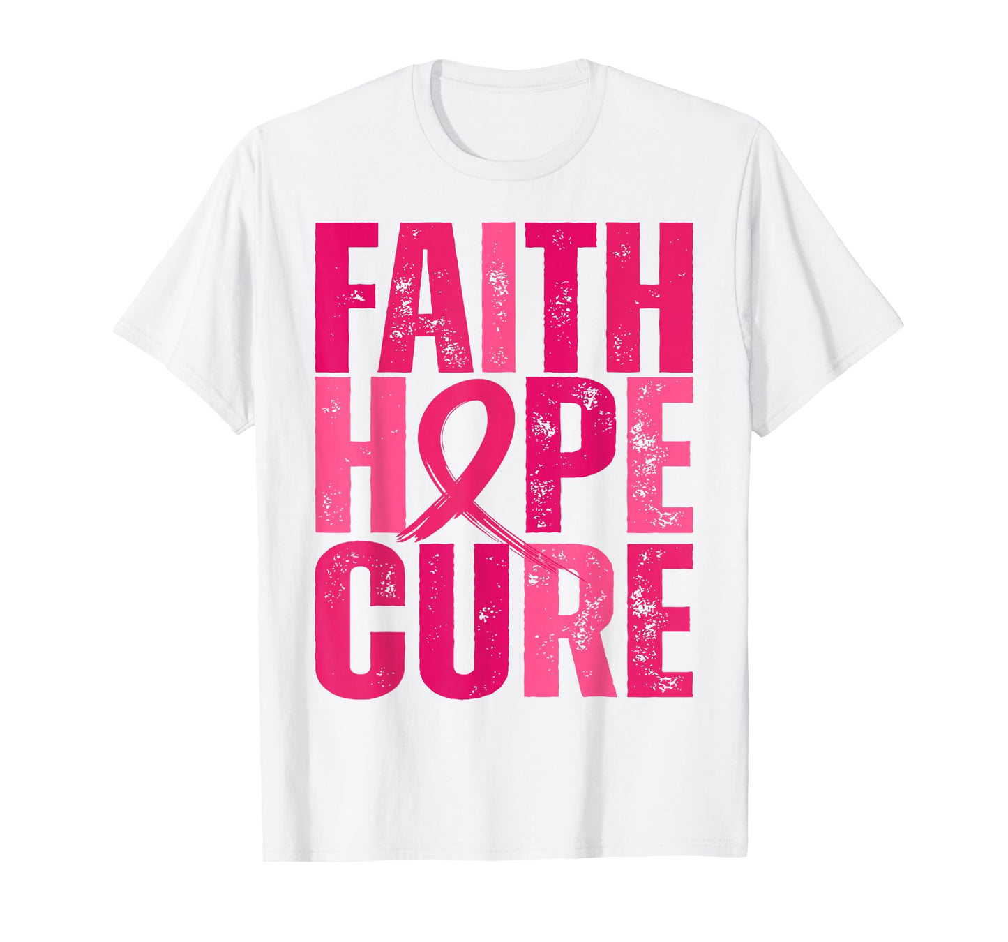 Retro Faith Hope Cure Pink Ribbon Breast Cancer Awareness T-Shirt