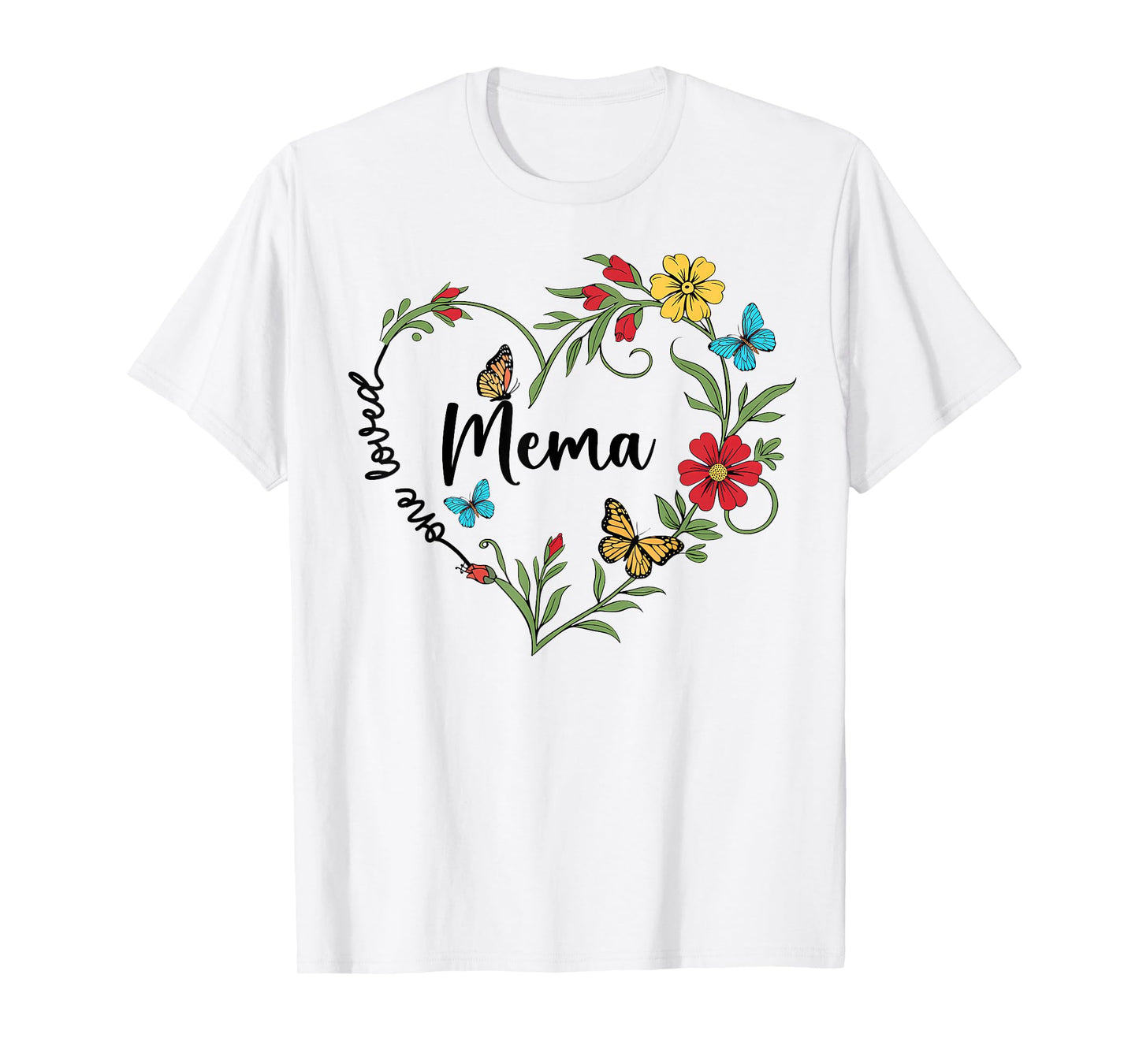 Floral One Loved Mema Heart Mom Grandma Women Mother's Day T-Shirt