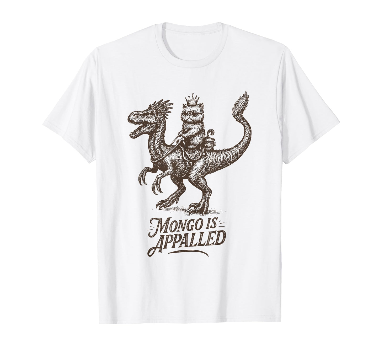 Retro Mongo is Appalled Princess Cat Riding Dinosaur Womens T-Shirt