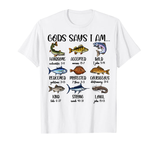 Boys God Says I Am Bass Fishing Christian Boy Fishing Jesus T-Shirt