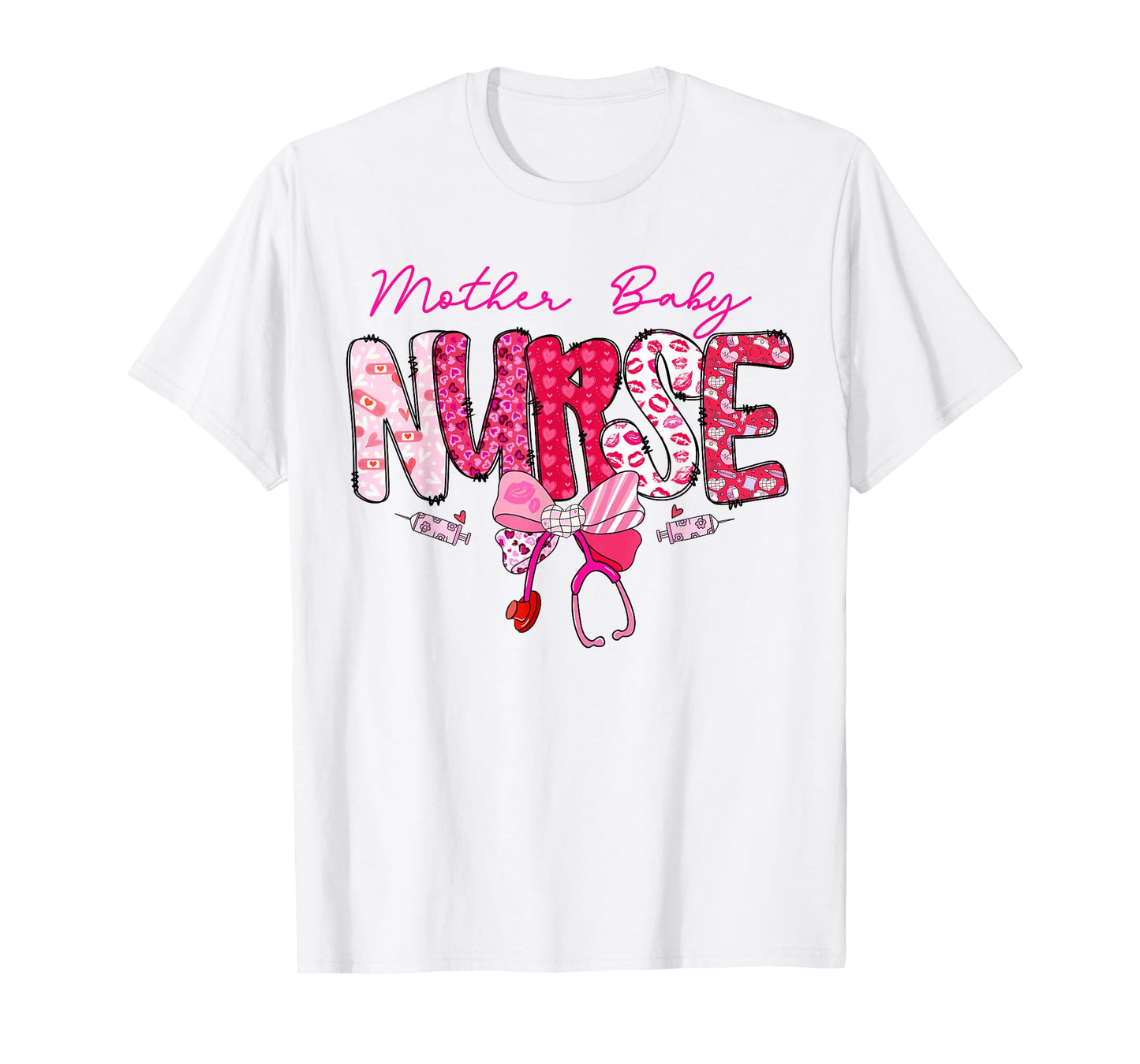 Mother Baby Nurse Valentine's Day Stethoscope Coquette Bow T-Shirt