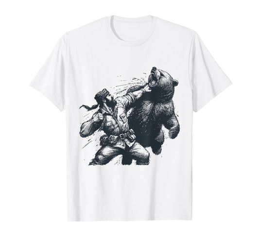 Bear Funny Man Punching Bear Retro Vintage Hunting Camping T-Shirt