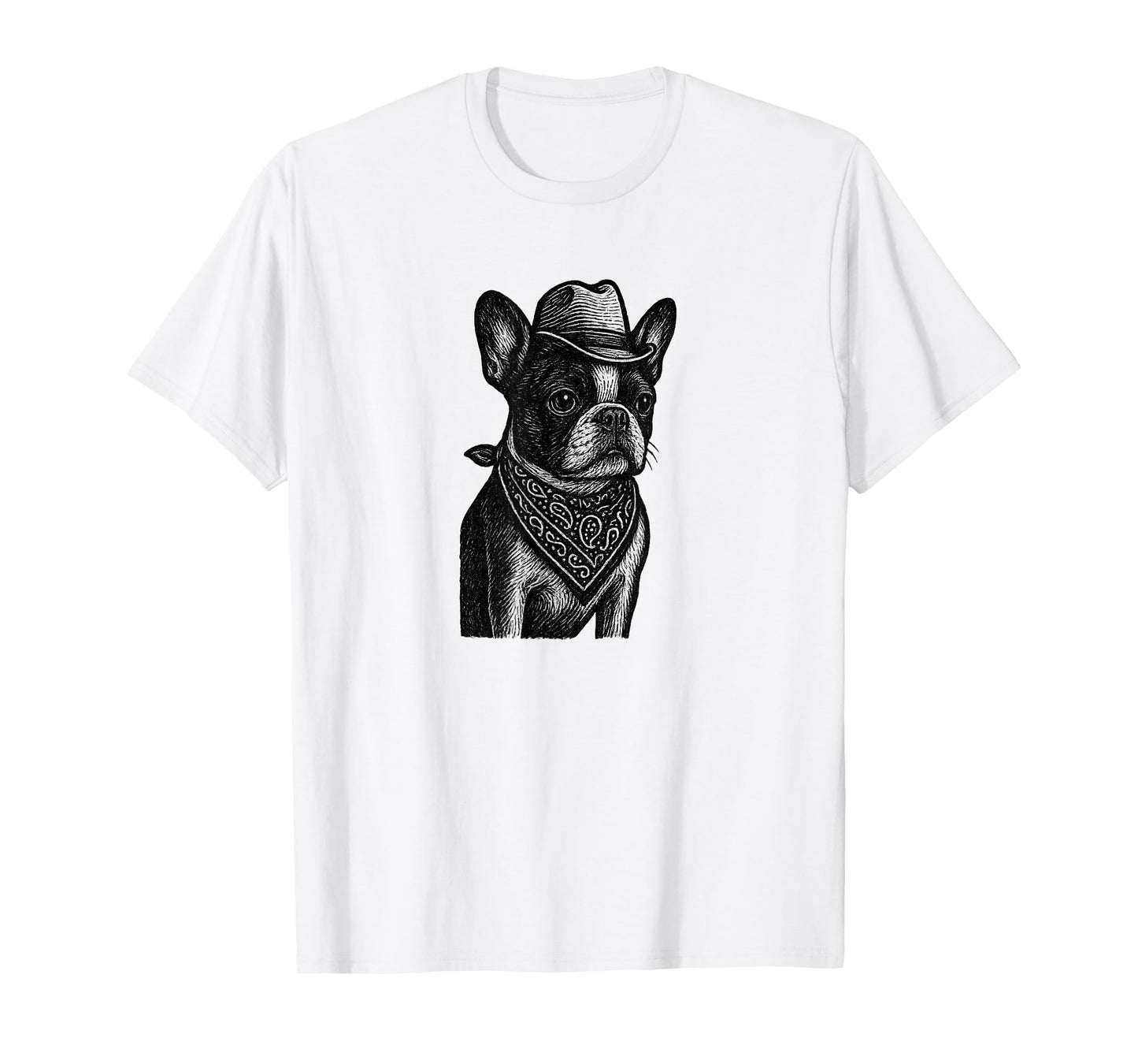 Boston Terrier Dog Cowboy Bandana Funny T-Shirt