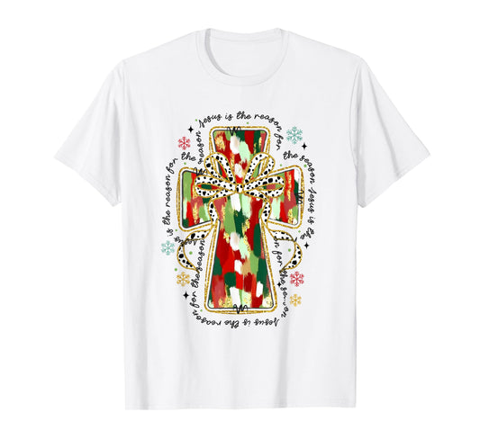 Christmas Jesus is the Reason Christian Cross Coquette Bow T-Shirt