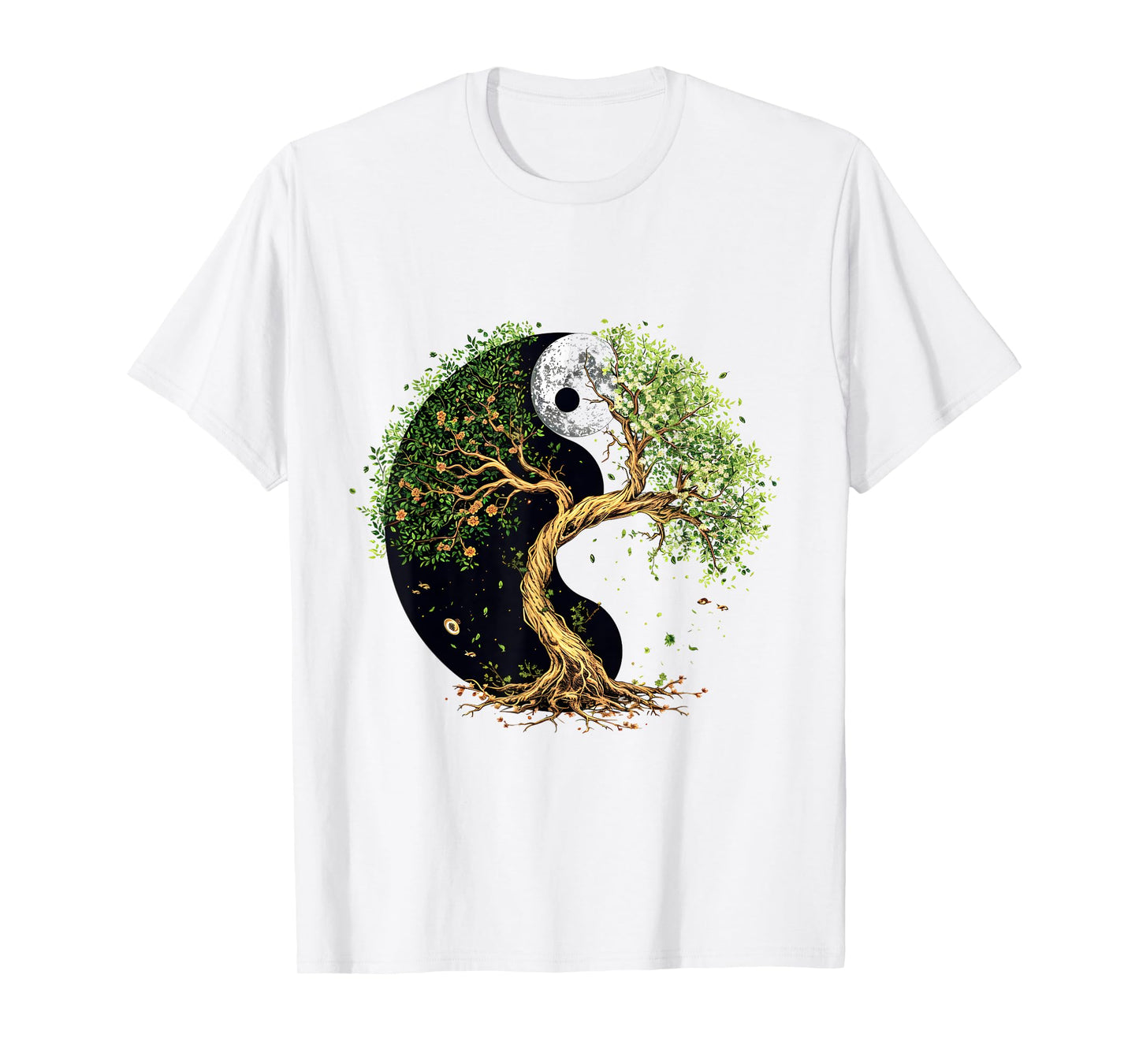 SoulVibes Creations Tree of Balance Yin and Yang T-Shirt, Small, White