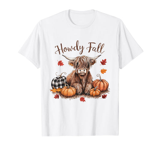 Howdy Fall Highland Cow Happy Thanksgiving Autumn Vibes Fall T-Shirt