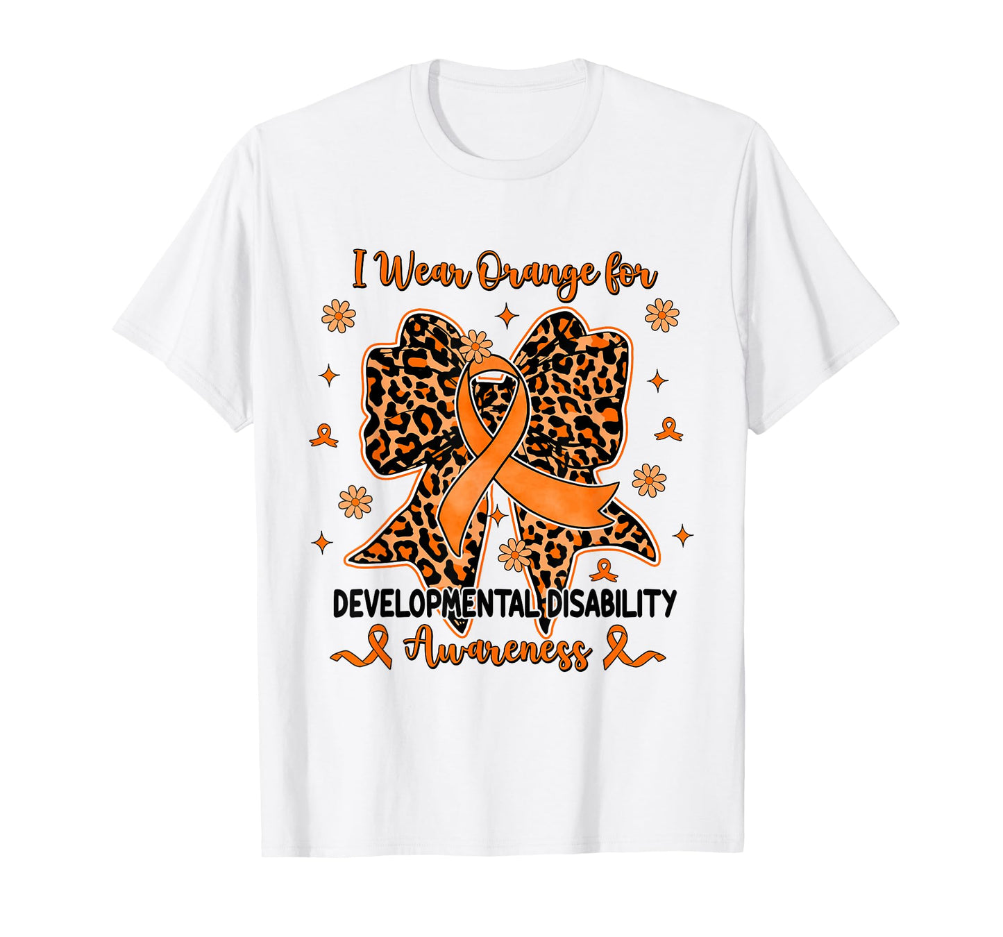 Leopard Coquette Bow Developmental Disability I Wear Orange T-Shirt