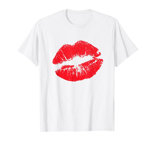 Big Lips Cool Casual Red Lipstick Funny Women Lip Kiss T-Shirt