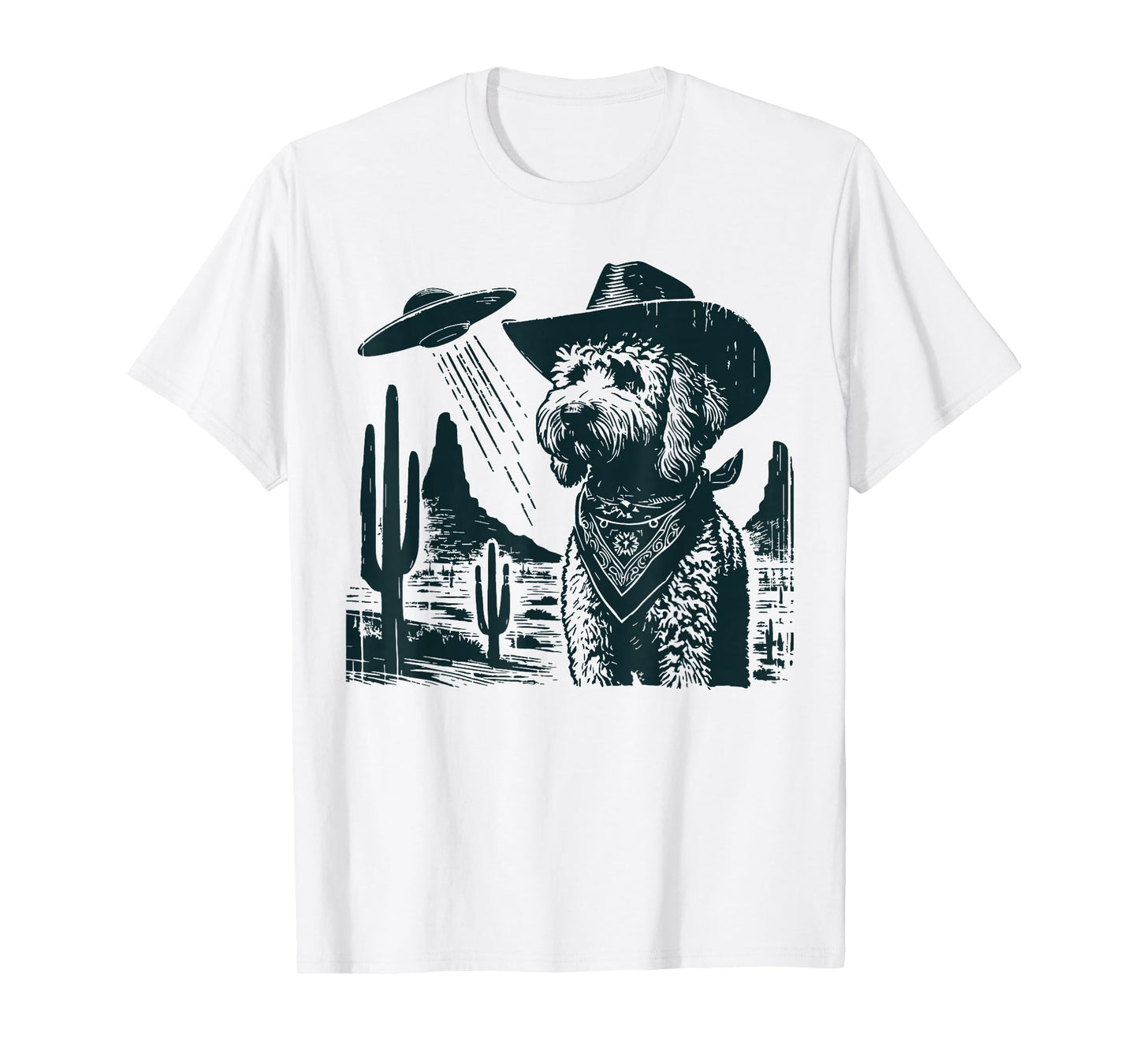 Vintage Golden Doodle UFO Western Cowboy Doodle Dog T-Shirt