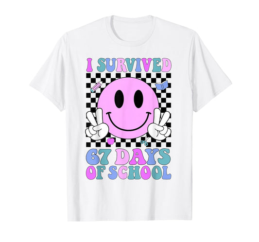 I Survived 67 Days of School Retro Smile 6 7 Meme Six Seven T-Shirt