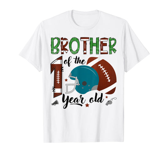 Brother Of The 1 Year Old Football 1St Year Down Birthday T-Shirt