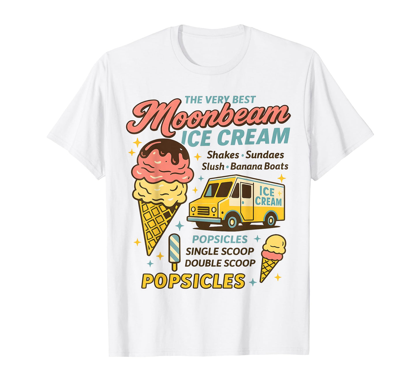 Vintage Moonbeam Ice Cream Truck Retro Double Scoop Popsicle T-Shirt