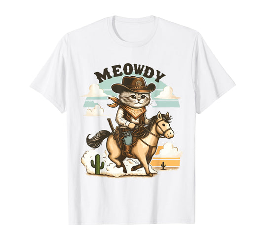 Meowdy Partner Cat Cowboy Horse Howdy Funny Country Western T-Shirt