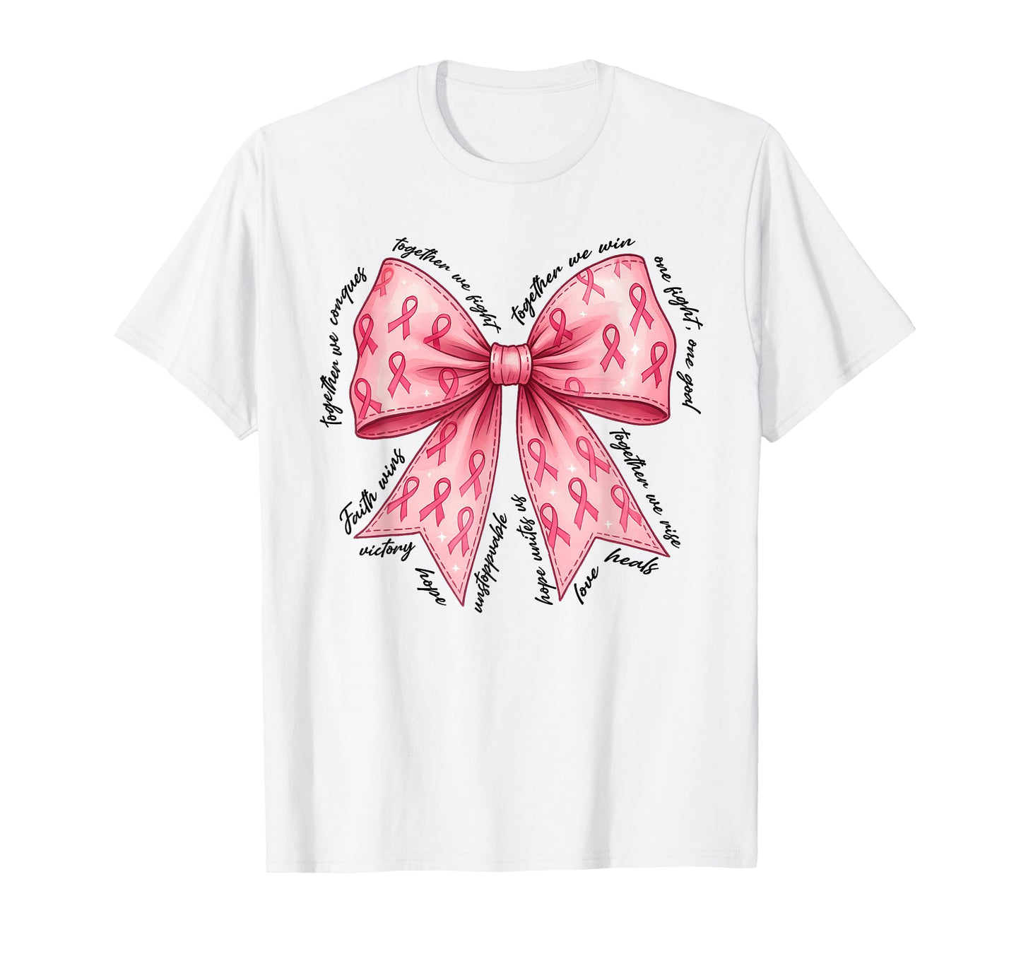 Pink Bow Breast Cancer Pink Ribbon in October We Wear Pink T-Shirt
