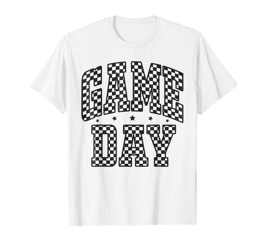 Black White Checkered Game Day Funny Football Men Women Cute T-Shirt