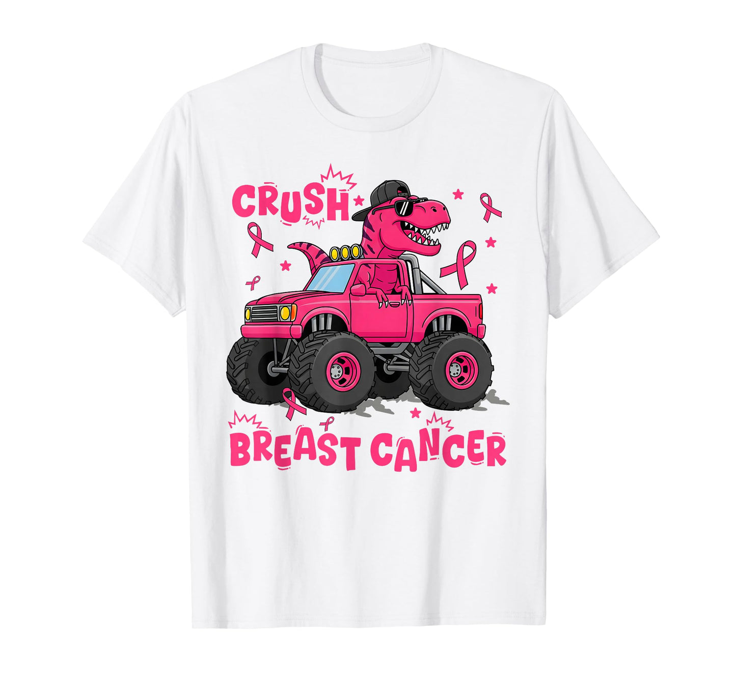 Crush Breast Cancer Awareness Monster Truck Dinosaur Boys T-Shirt