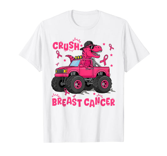 Crush Breast Cancer Awareness Monster Truck Dinosaur Boys T-Shirt