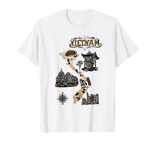 Travel Asia Vietnam Map Hanoi Ho Chi Minh Vacation Souvenir T-Shirt