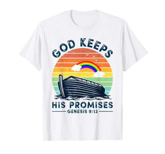 Noah Ark Rainbow Jesus Christian God Keeps His Promises T-Shirt