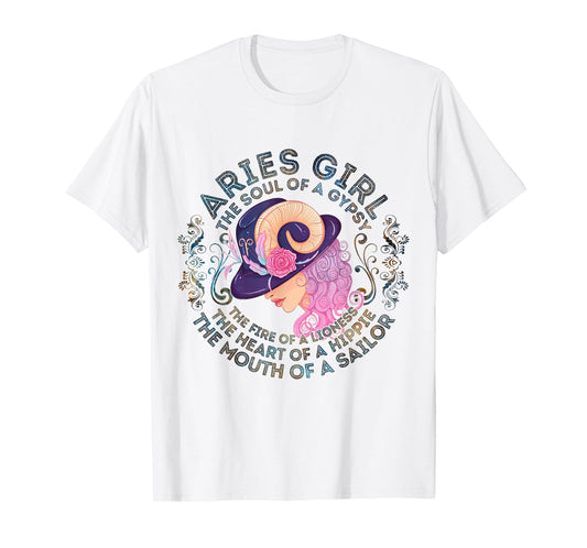 Aries Girl The Soul Of A Gypsy Birthday Hippie Soul T-Shirt