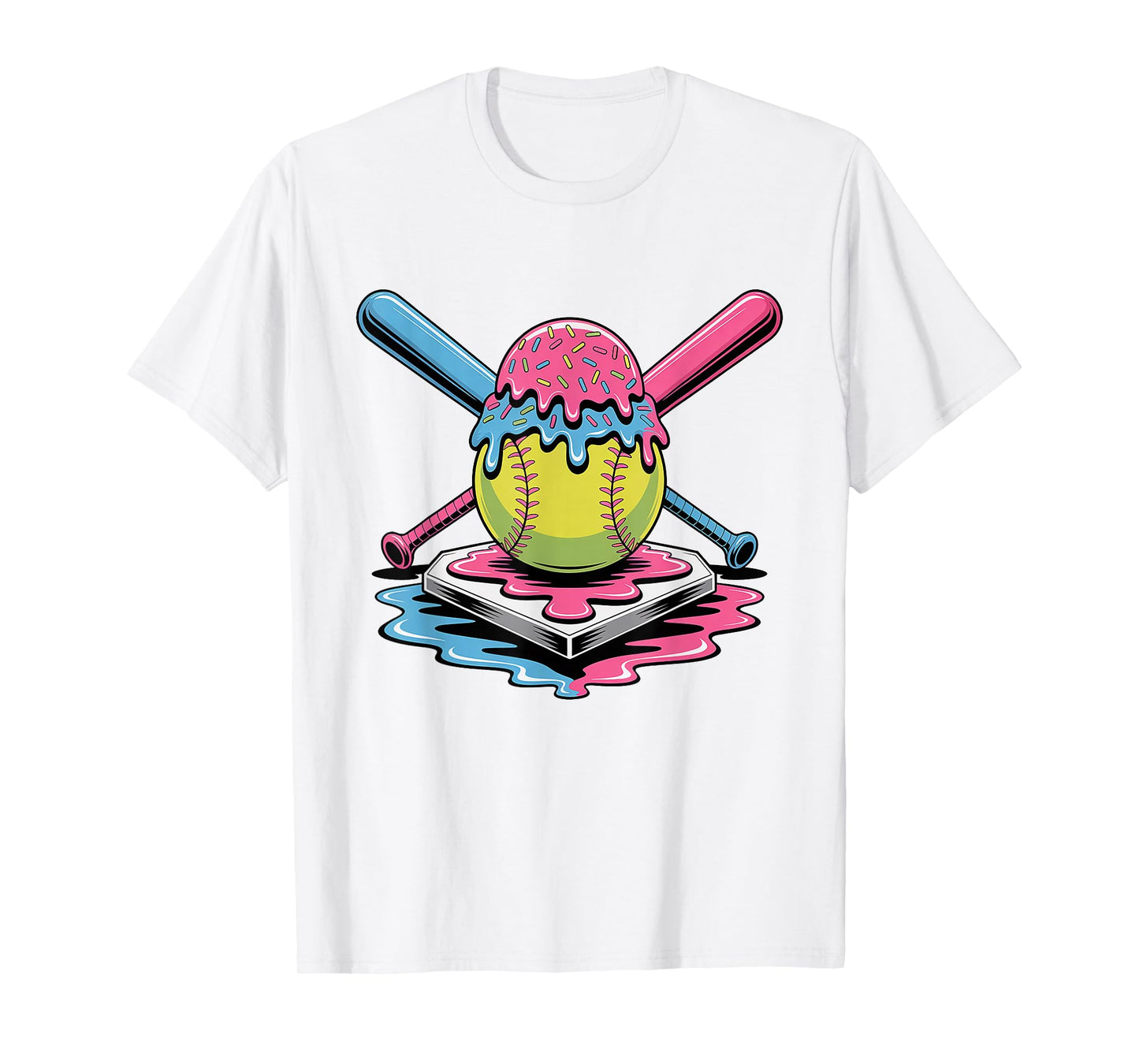 Softball Ice Cream Drip T-Shirt - Cute Softball Player T-Shirt