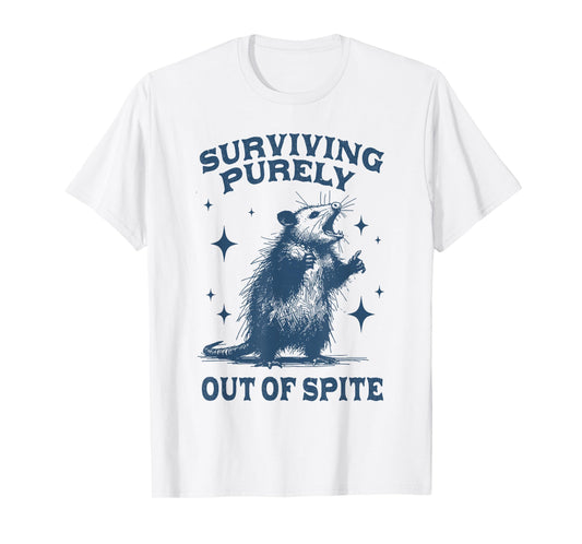 Surviving Purely Out of Spite Womens Retro Opossum Meme T-Shirt