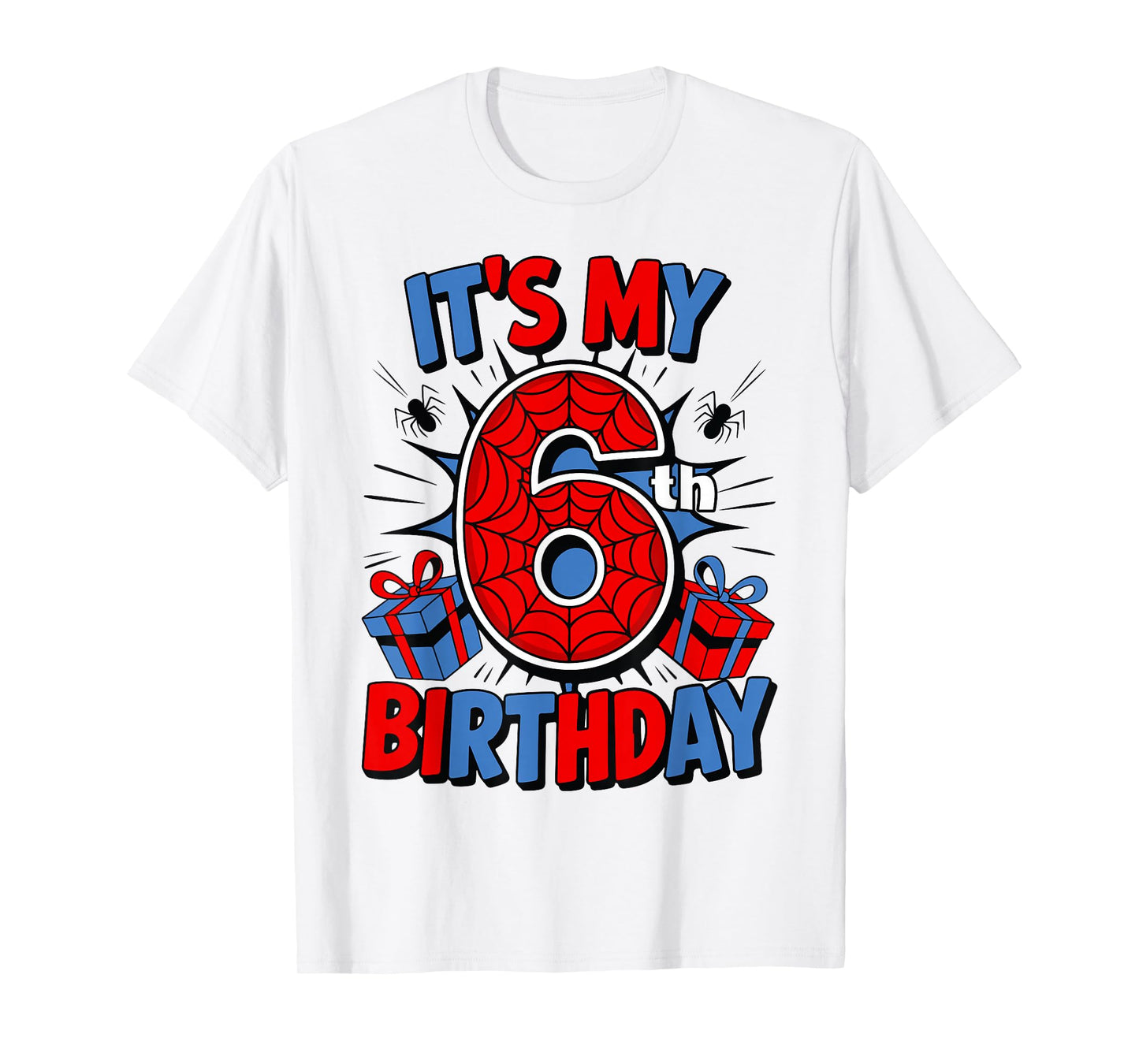 It's My 6th Birthday Spider Theme Party 6 Year Old Boys Kids T-Shirt