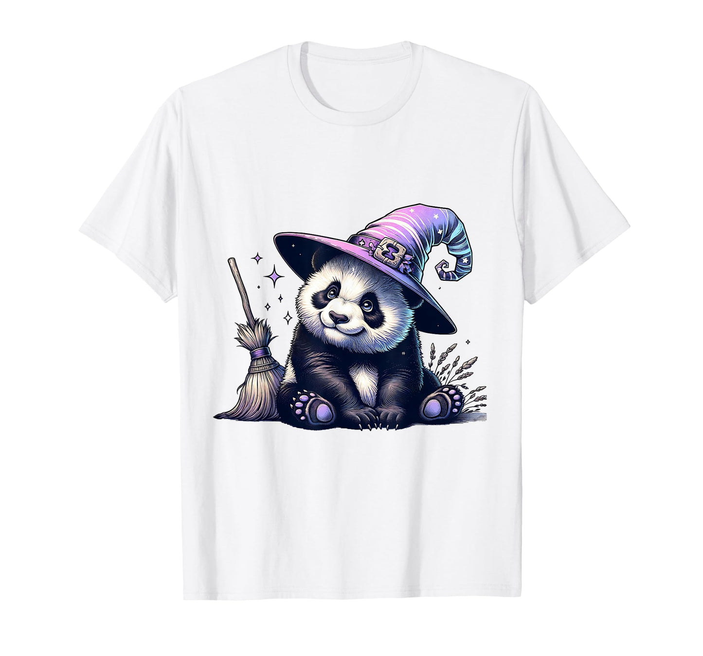 Halloween Panda Funny Panda Lover Witch Hat Costume T-Shirt