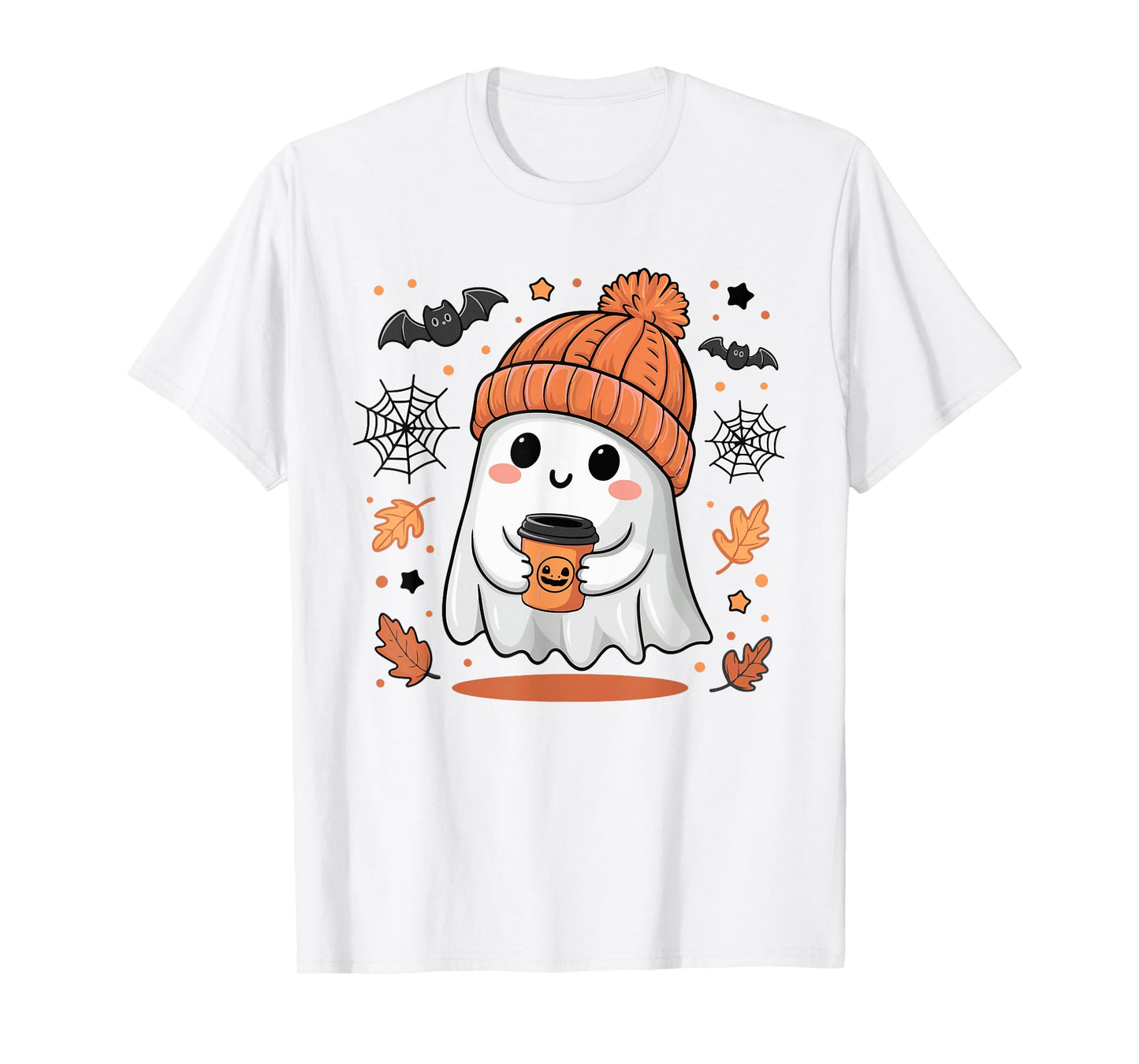 Cute Ghost Drinking Coffee Halloween Ghost Ice Coffee Womens T-Shirt