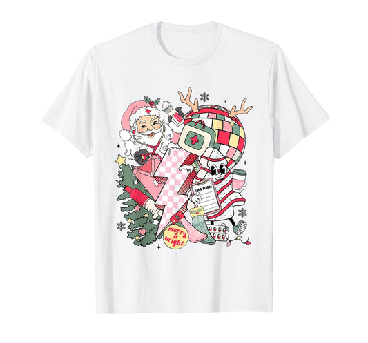 Christmas Santa Nurse Disco Ball Rn CNA Icu Med Surg Picu T-Shirt