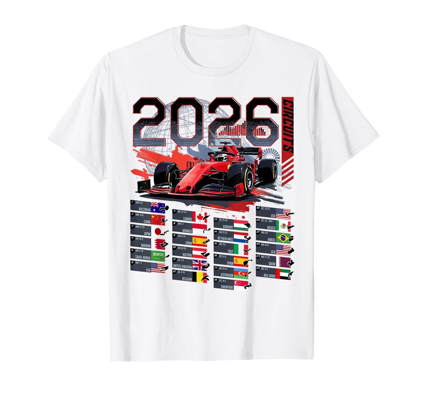 Racing Car Motorsport Schedule Race Circuit Motorsports 2026 T-Shirt