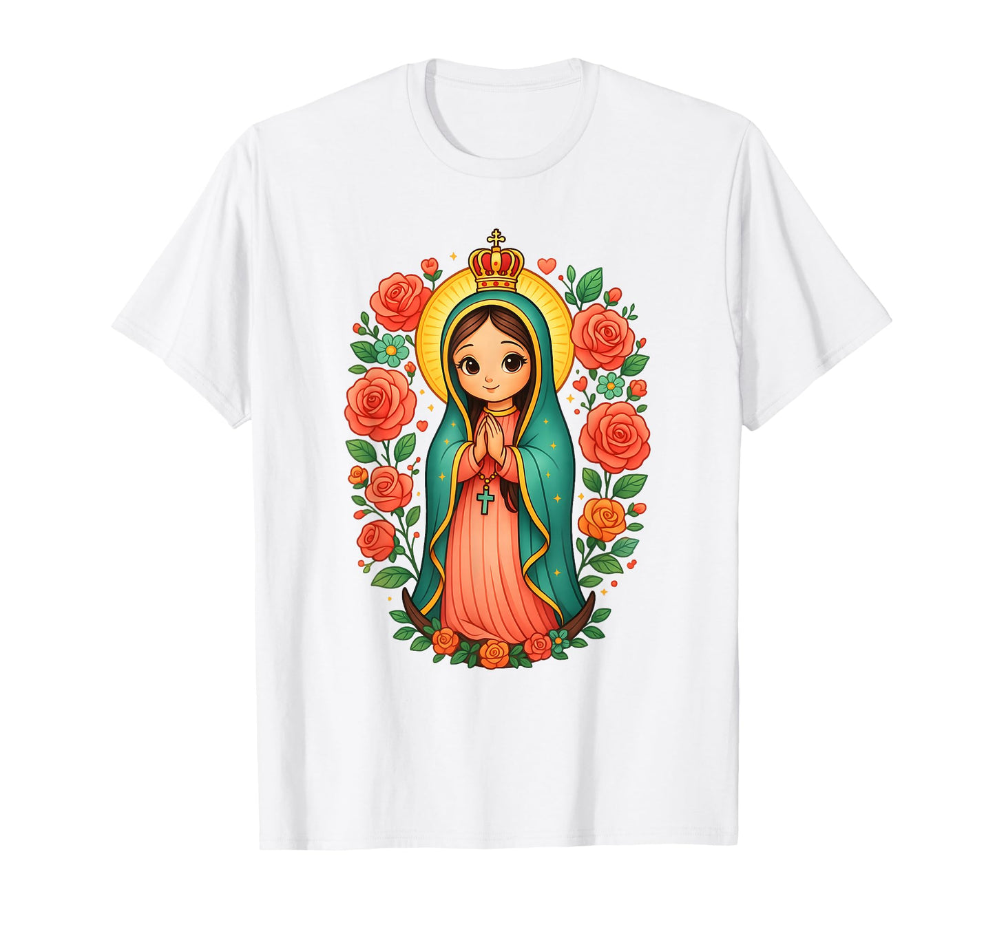 Cute Our Lady of Guadalupe Floral Mexican Identity T-Shirt