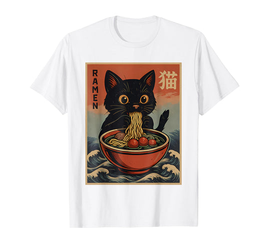 Funny Cat Ramen Japanese Kawaii Anime Cat T-Shirt