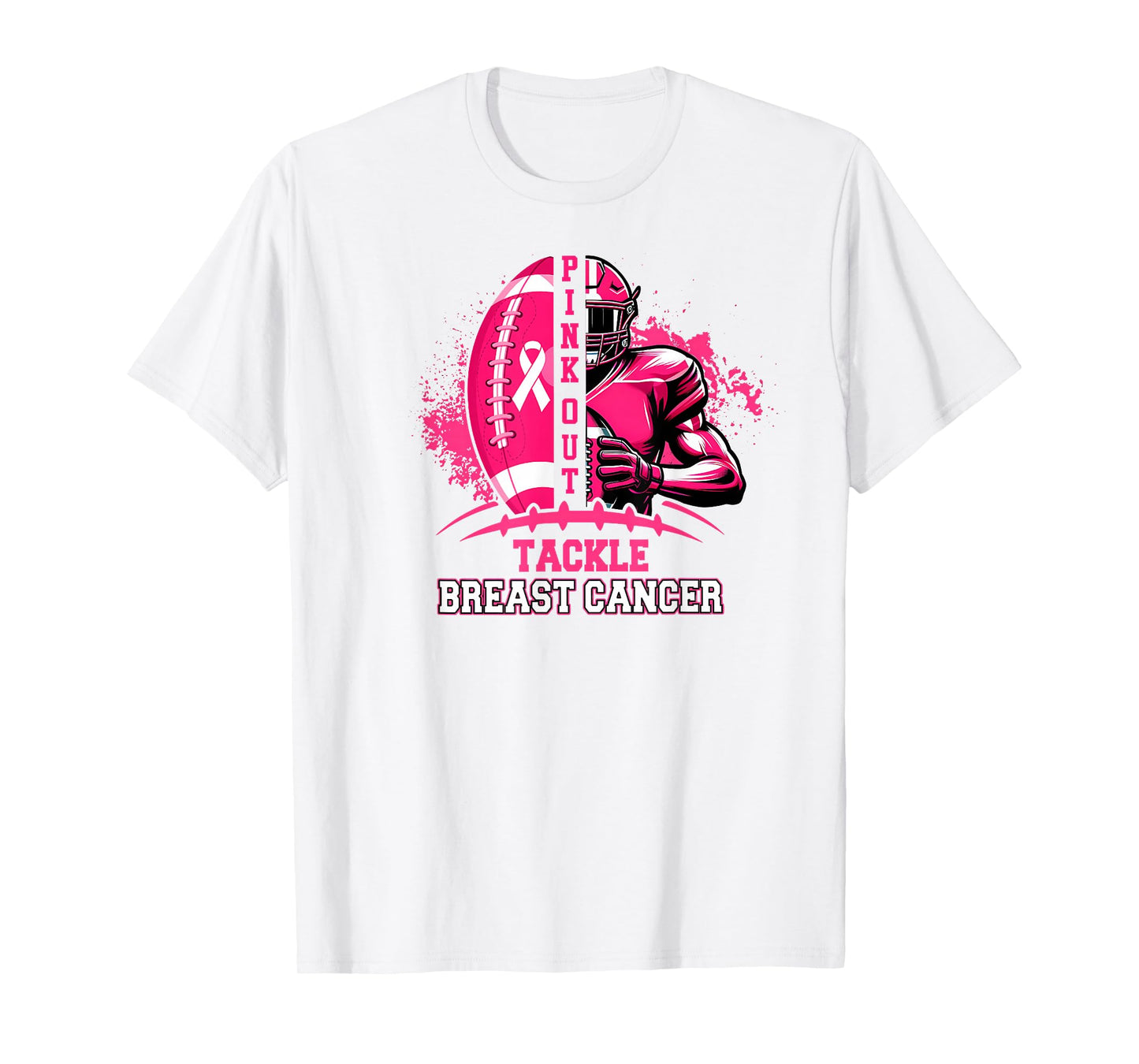 Football Game Day Pink Out Tackle Breast Cancer Awareness T-Shirt