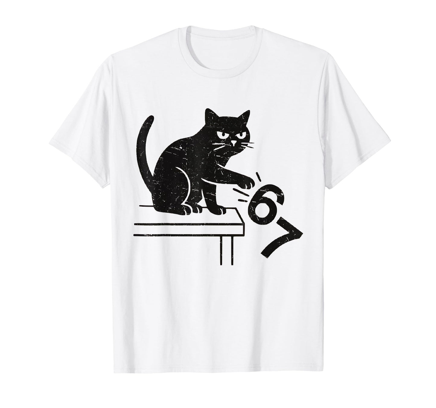 Funny 6 7 Meme Cat Knocking Off 67 T-Shirt