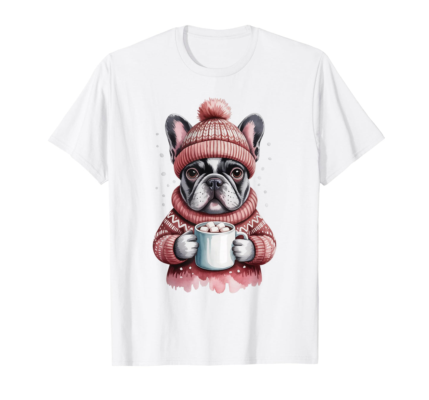 Cozy French Bulldog with Hot Cocoa Holiday Winter Sweater T-Shirt