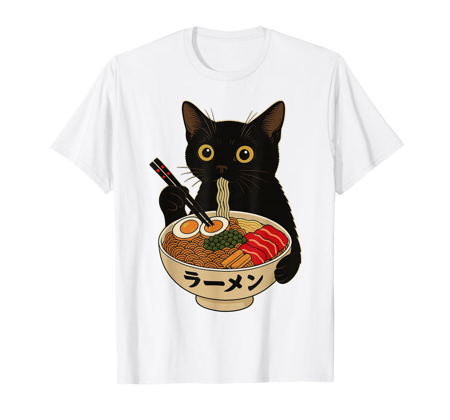 Kawaii Cat Eating Ramen Noodles Funny Anime Gift Girls Teens T-Shirt