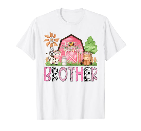 Brother Pink Farm Animal Birthday Kids Matching Family T-Shirt