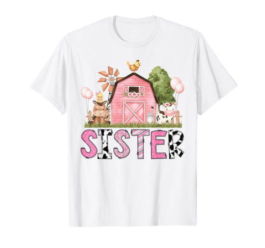 Sister Pink Farm Animal Birthday Kids Matching Family T-Shirt