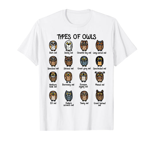 Types of Owls Collection For Cute Owl Lover T-Shirt