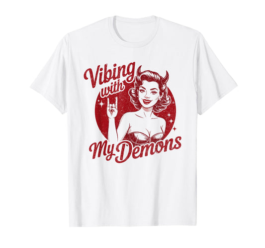Vibing with My Demons Retro Devil Girl T-Shirt