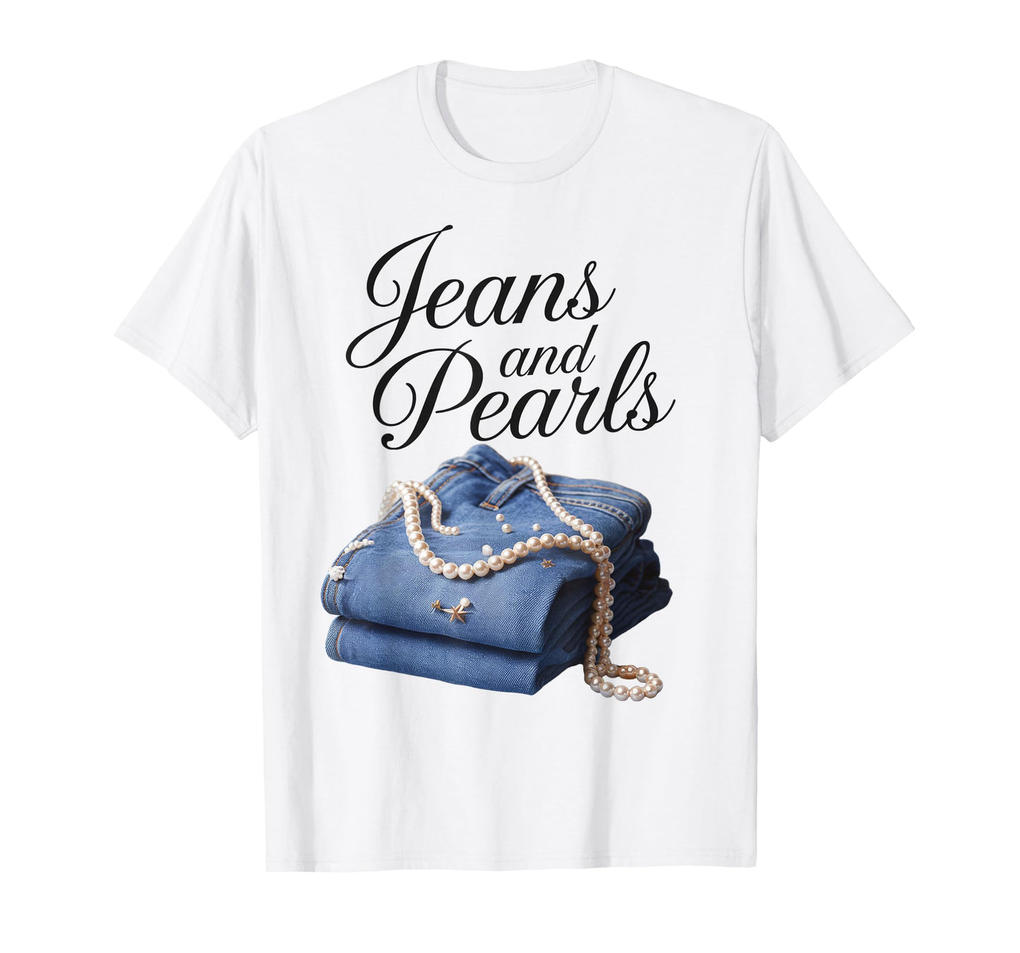 Jeans and Pearls for Ladies 2025 Jeans With Pearls Denim T-Shirt