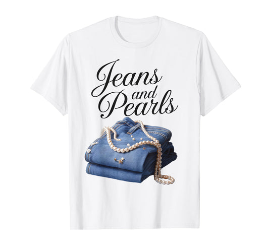 Jeans and Pearls for Ladies 2025 Jeans With Pearls Denim T-Shirt